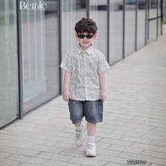 Set bộ sơ mi cho bé trai áo tay ngắn họa tiết Grafiti kèm quần short jean size 11 đến 28kg BERNIE T1225B09
