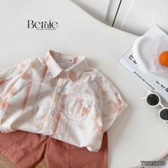Set sơ mi cho bé trai áo tay ngắn họa tiết loang kèm quần short cho bé trai size 11 tới 28kg BERNIE T1225B08