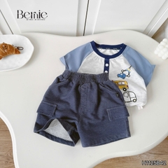 Set bộ cộc tay raplang họa tiết Worker Cars và quần short bé trai đi chơi đi biển 9 tới 25kg BERNIE H1125B42