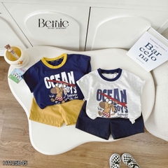 Set bộ tay ngắn đi chơi đi biển cho bé trai Ocean boy áo thun và quần short kaki size 9 tới 28kg BERNIE H1125B45