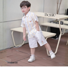  Set bộ sơ mi tay ngắn cho bé trai họa tiết kẻ DƯA HẤU kèm quần short kaki size 9 đến 25kg BERNIE H1225B19Đ