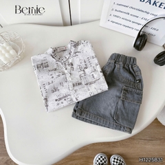 Set bộ sơ mi áo tanktop họa tiết graphic Secret cho bé trai kèm quần short jean 9kg đến 28kg BERNIE H1225B31