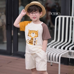 Set bộ tay ngắn cho bé trai áo thun cotton họa tiết Animal Vui Nhộn và quần short kaki 1 đến 7 tuổi BERNIE H0226B06Đ 