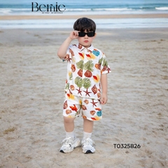 Set sơ mi đũi đi biển unisex cho bé trai bé gái họa tiết summer size 9 tới 25kg BERNIE T0325B26