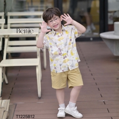Set bộ sơ mi đi chơi đi biển tay ngắn họa tiết in tràn Cầu vồng kèm quần short cho bé trai size 11 tới 28kg BERNIE T1225B12
