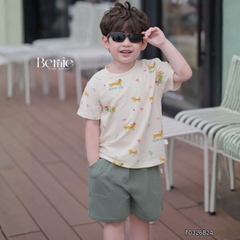 Set bộ tay ngắn cotton cho bé trai họa tiết in trần Puppy Good day kèm quần short size 9 tới 25kg BERNIE T0326B24