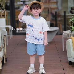 Set bộ ngắn tay đi chơi đi biển họa tiết Đại Hải Trình kèm quần short cho bé trai size 9 tới 25kg BERNIE H0226B31