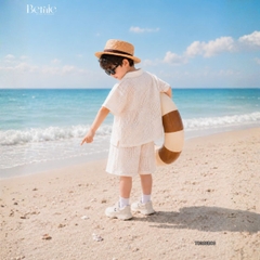Set bộ sơ mi ren mây trắng tay ngắn cho bé trai đi chơi đi biển size 9 tới 27kg BERNIE H0226A05