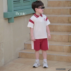 Set bộ polo tay ngắn cổ dệt họa tiết huy hiệu kèm quần short cho bé trai size 11 tới 28kg BERNIE H0226B33