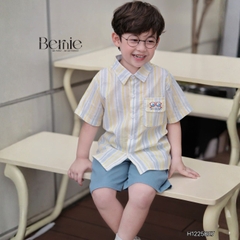  Set bộ tay ngắn áo sơ mi kẻ The Sea cho bé trai kèm quần short kaki denim size 11 đến 28kg BERNIE H1225B27