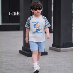 Set tay ngắn áo raplang họa tiết kẻ Good boy kèm quần short kaki cho bé trai size 9 đến 28kg BERNIE H0226B36