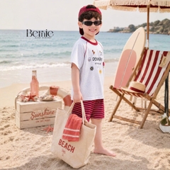 Set bộ đi biển bé trai áo thun tay ngắn raplang the Sea kèm quần short kẻ size 1 đến 7 tuổi BERNIE H0226B34