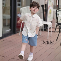 Set bộ sơ mi tay ngắn họa tiết Pony Sport kèm quần short denim size 11kg tới 28kg BERNIE H1225B39
