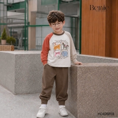 Set bộ dài tay cho bé trai áo thun raplang phối màu họa tiết Puppy kèm quần dài size 9 tới 26kg BERNIE H0426B19