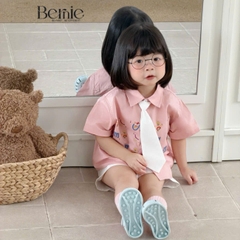 Set sơ mi 3CT Little Charm cho bé trai áo sơ mi và quần short kèm cà vạt rời size 9 tới 28kg BERNIE T0326B31