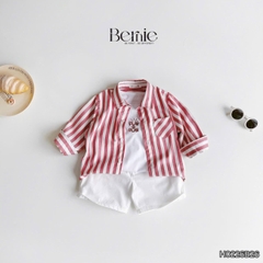  Set sơ mi 3CT áo tay dài kẻ sọc sắc màu áo ba lỗ kèm quần short kaki cho bé trai đi biển đi chơi 9 tới 28kg BERNIE H0226B26
