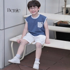 Set bộ tanktop cho bé trai áo thun túi lệch cá tính kèm quần short đi chơi đi học size 9 tới 28kg BERNIE T0326B11