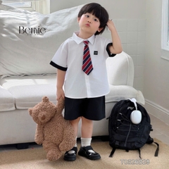 Set sơ mi 3CT Lucky Cool ngầu cho bé trai áo tay ngắn và quần short kèm cà vạt rời size 11 tới 28kg BERNIE T0326B29