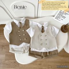 Set bộ vest gile Hoàng gia cho bé trai áo sơ mi tay ngắn phối gile kèm quần và cà vạt 1 đến 7 tuổi BERNIE T0126B06Đ 