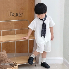 Set bộ đũi áo sơ mi cổ trụ phối khăn kèm quần short cho bé trai đi chơi đi biển size 11kg tới 28kg BERNIE H0326B25