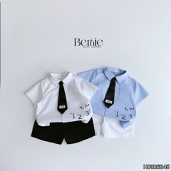  Set sơ mi 3CT cho bé trai áo tay ngắn phối cà vạt kèm quần short bé đi học đi chơi 11 tới 28kg BERNIE H0326B45