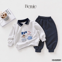 Set bộ dài tay cho bé trai áo polo cổ dệt Lucky Stories phối quần dài kẻ sọc size 11 tới 28kg BERNIE H0426B31