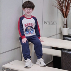Set bộ dài tay áo thun raplang phối màu Space Dog kèm quần dài cho bé trai size 9 tới 25kg BERNIE T0526B19