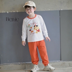 Set bộ cotton áo tay dài phối cổ Picnic Bear kèm quần dài cho bé trai size 9 tới 25kg BERNIE V0526B28