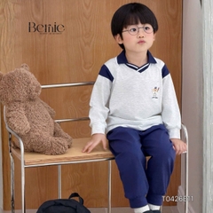 Set bộ dài tay áo polo cổ dệt Bernie Warm Light phối quần dài cho bé trai size 11 tới 28kg BERNIE T0426B11