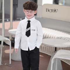 Set bộ sơ mi dài tay WARM LITTER DAYS áo sơ mi kèm quần kaki dài phối cà vạt cho bé trai 9 đến 28kg BERNIE V0526B23