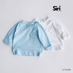 Áo thun áo phông tay dài chất cotton xược màu trắng màu xanh unisex cho bé trai bé gái size 9 tới 24kg BERNIE SIRI 6379ADK