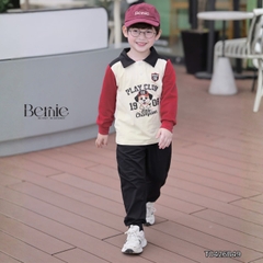 Set bộ polo tay dài áo thun cổ phối màu họa tiết Play Club kèm quần dài cho bé trai size 9 tới 28kg BERNIE T0426B49