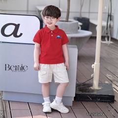  Set bộ polo ngắn tay nhiều màu cho bé trai họa tiết thêu ô tô kèm quần short kaki size 9 tới 25kg BERNIE H0625B40