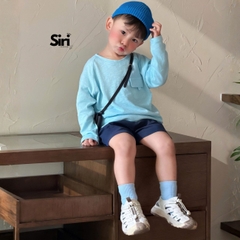 Áo thun áo phông tay dài chất cotton xược màu trắng màu xanh unisex cho bé trai bé gái size 9 tới 24kg BERNIE SIRI 6379ADK