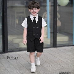 Set vest gi lê 5CT cho bé trai áo gi lê áo sơ mi quần short phụ kiện nơ cổ và cà vạt size 9 tới 25kg BERNIE H0726B27
