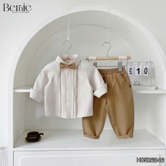 Set sơ mi Little Gentleman áo tay dài quần kaki kèm nơ cổ cho bé trai 9 tới 25kg BERNIE H0526B46
