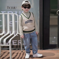 Áo gile len vặn thừng phong cách hàn quốc Varsity cho bé trai size 9 tới 25kg BERNIE H0726A18