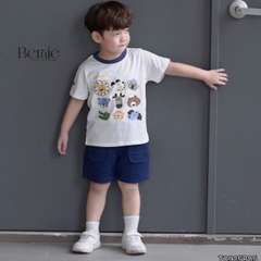 Set bộ tay ngắn áo thun cotton ngộ nghĩnh kèm quần short denim bé trai size 11 tới 25kg BERNIE T0925B05-T126