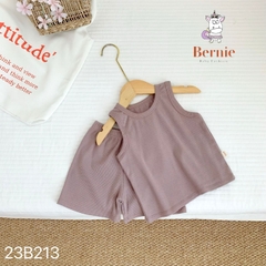 Set đồ bộ thun ngắn tay ba lỗ cho bé trai bé gái hàn quốc màu trơn chất thun tăm mặc nhà đi học BERNIE từ 1 đến 7 tuổi