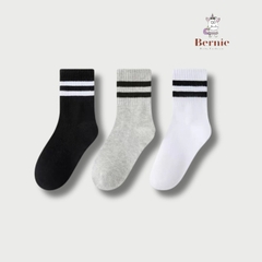 Tất vớ thể thao unisex cổ cao sọc viền cho bé trai bé gái màu trắng đen xám 1 đến 5 tuổi BERNIE