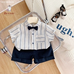 Set bộ quần áo set sơ mi ngắn tay công tử bé trai đính nơ rời mặc sinh nhật đi chơi đi tiệc 1 đến 7 tuổi BERNIE