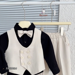 Đồ vest bé trai 4 chi tiết áo vest quần dài dáng âu màu đen kem đi tiệc 1 đến 7 tuổi BERNIE 1123B014