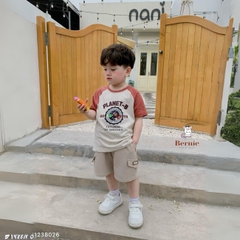 Set đồ bộ thun đi chơi cho bé trai zaclang funny ô tô in chữ áo thun kèm quần ngắn chi bé 1 đến 7 tuổi BERNIE 1123B026