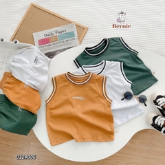 Set bộ thun ba lỗ phối viền cổ và tay Iconicboy kết hợp quần ngắn cho bé trai phong cách thể thao size 1 đến 7 tuổi BERNIE 0124B06