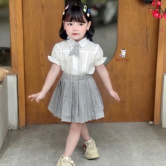 Set sơ mi trắng đồng phục đôi cho bé trai bé gái kèm cà vạt quần kaki ngắn đi học đi tiệc 1 đến 7t BERNIE 0124b32