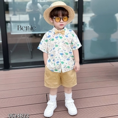 Set bộ quần áo set sơ mi công tử ngắn tay bé trai đính nơ rời mặc sinh nhật đi chơi đi tiệc 1 đến 7 tuổi BERNIE
