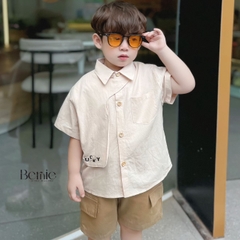 Set bộ sơ mi cổ cúc ngắn tay phối lạ mắt phong cách sành điệu cho bé trai 1 đến 7 tuổi BERNIE 0124B13
