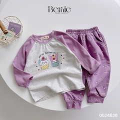 Set bộ thun dài thu đông cotton họa tiết hoạt hình cho bé gái đi chơi đi học 1 đến 7 tuổi BERNIE 0524B38