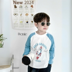 Áo thun tay dài raplang phối màu viền sọc tay họa tiết hình in cho bé trai 1đến 7tuổi BERNIE 0524A07