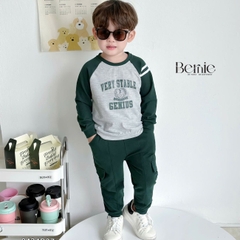 Set bộ thun dài tay raplang cotton da cá họa tiết in chữ thể thao cho bé trai 1 đến 7 tuổi BERNIE 0424B27